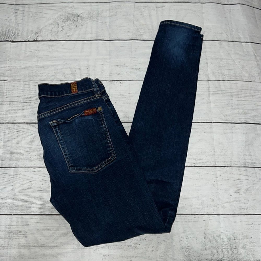 7 For All Mankind 7FAM the Skinny Denim Jeans Dark Wash Stretch FLAW sz 27